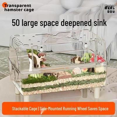 Luxury Acrylic Hamster Cage - Spacious Transparent Villa for Goldens, Large Habitat with Landscaping Nest