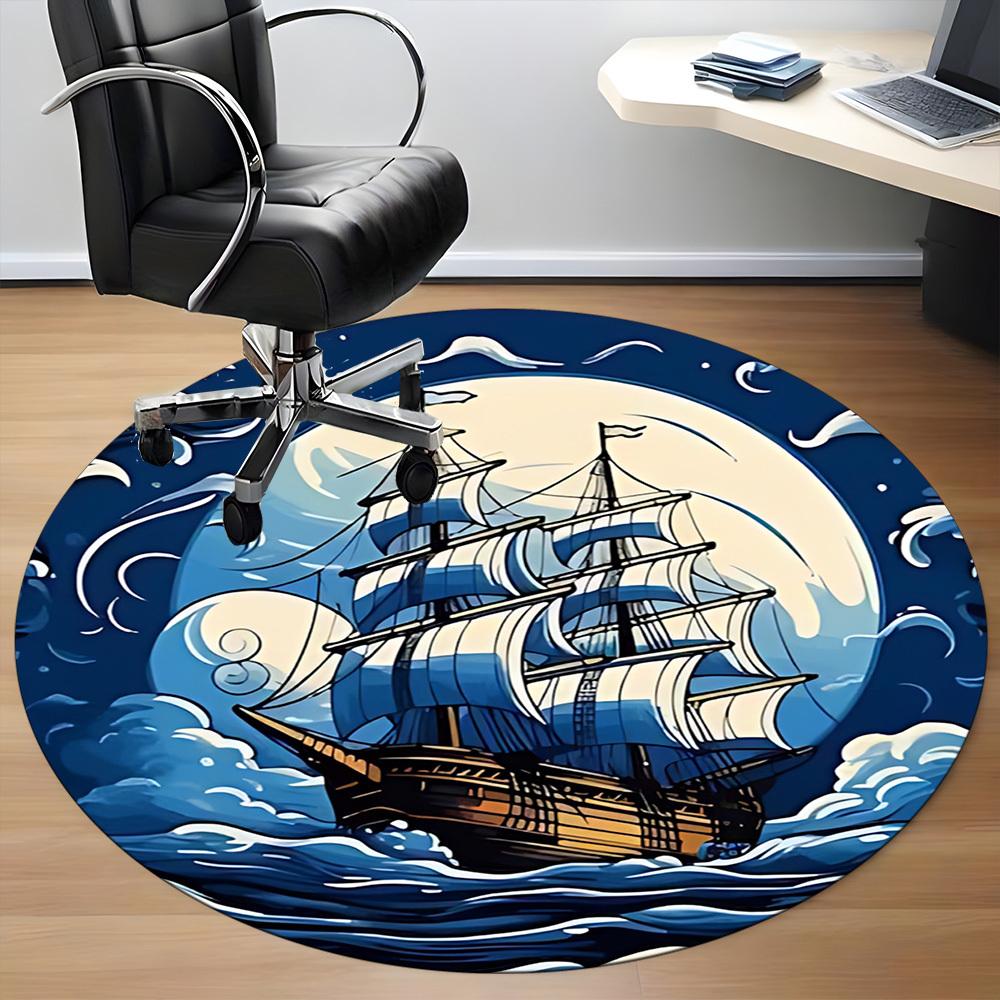 1pc Sailboat Ocean Office Round Area Rug, Under Office Chairs Bedroom Living Room Home Decor, Room Deco, Available In Various Sizes