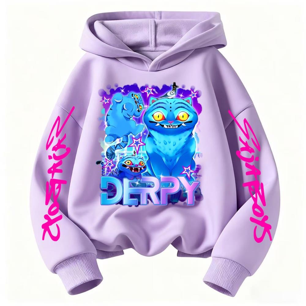 Children's boy and girl anime costume Kpop demon hunter Derpy tiger casual fashion autumn and winter sports hooded pullover
