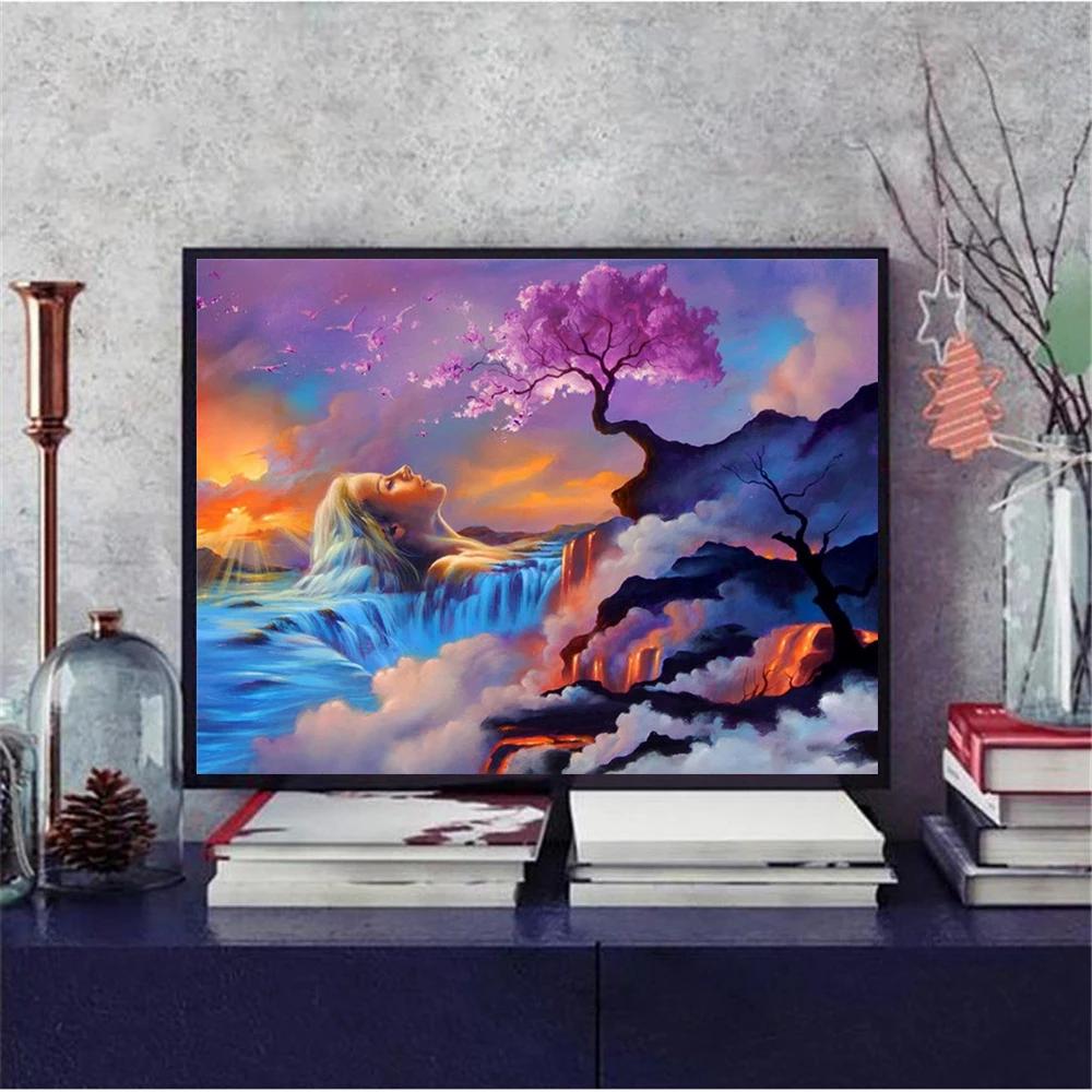 Diamond Embroidery Tree Landscape Full Square Round Handicraft Sale 3D Diamond Painting Waterfall Cross Stitch Wall Art