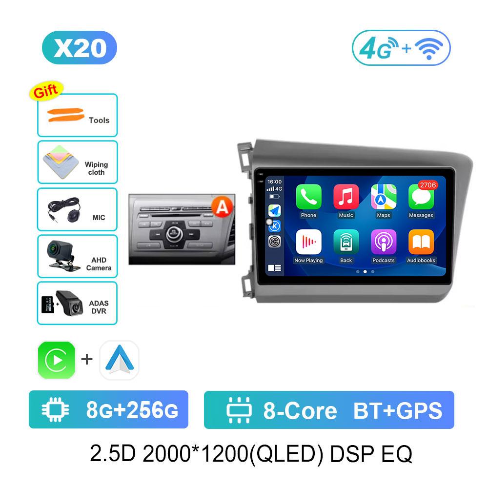 Android 14 Car Radio Multimedia Player for For Honda Civic 9 2012 - 2015 GPS Navi WiFi QLED Screen DSP Stereo 4G Cooling Fan