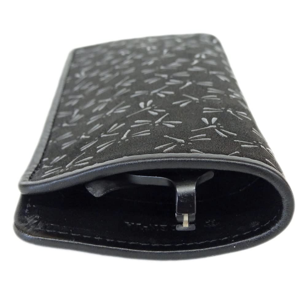 Inden Glasses Sack 4203 Black Deerskin x Black Lacquer Dragonfly Pattern Soft Type 16cm x x [Indenya] 7.3cm 1.8cm