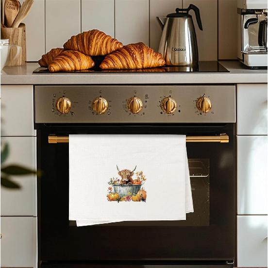 Fall Pumpkin Cow Kitchen Towels, Rustic Farm Animal Floral Pumpkin Dish Tea Towel for Kitchen Decor, Farmhouse Fall Autumn Hand Towels for Bathroom