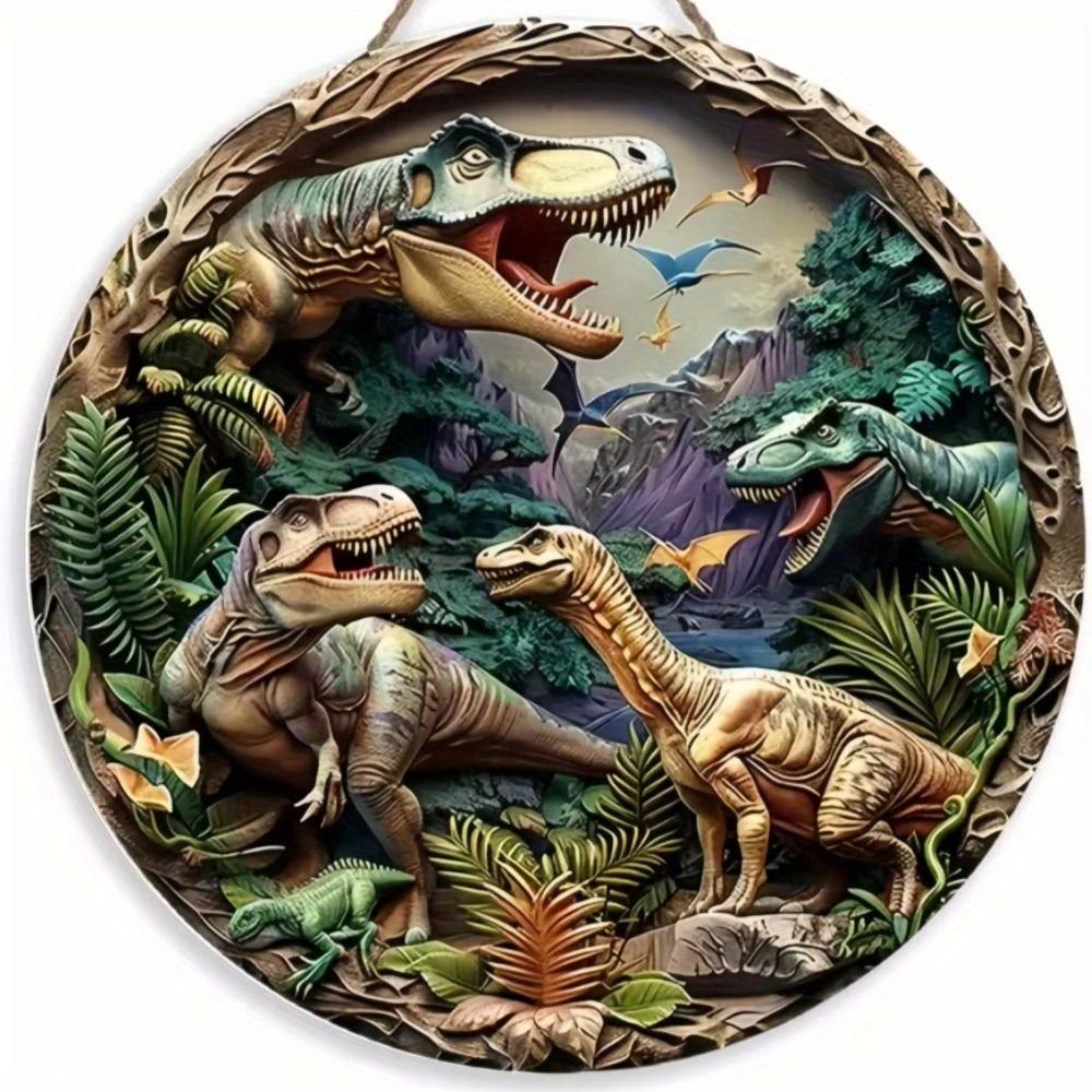 

1 шт. 2d плоский винтажный круглый деревянный знак - 20 см, имитация рельефного искусства эпохи динозавров, подходит для дома, сада, гаража, паба, украшения вечеринки, подарка 20cm*20cm