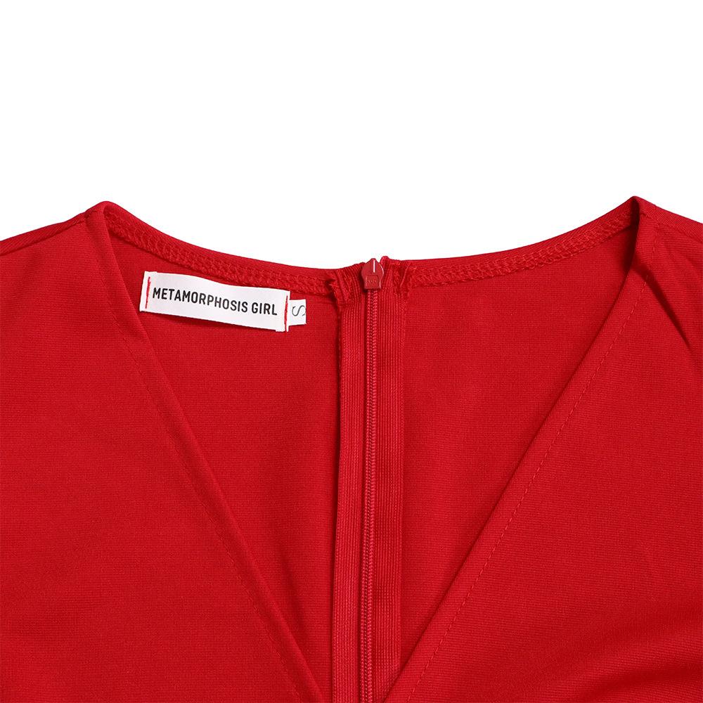 Large Size Women Fashion Mid Sleeves Patchwork Dress Ladies Elegant One Piece V Neck Sheath Dress