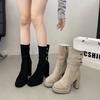 Fashion Shoes Boots Flat Platform Boots-Women  Round Toe Clogs Ladies Black Rubber Summer Ankle 2025 High Heel Flock Retro Cotton Fabric