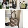Stylish Korean Striped Knitted Women's Bucket Bag With Soft Fabric And Spacious Design