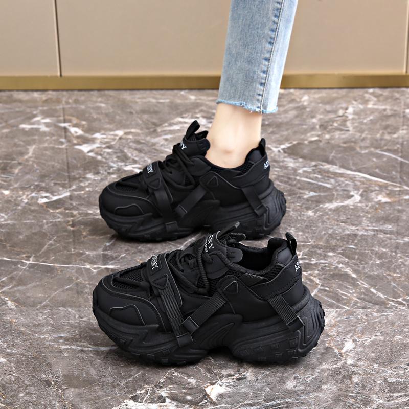 Women'S Platforms Ladies Casual Sports Shoes Chunky Sneakers Breathable Mesh Sports Woman Fashion Lace Up Thick Sole Casual Shoe