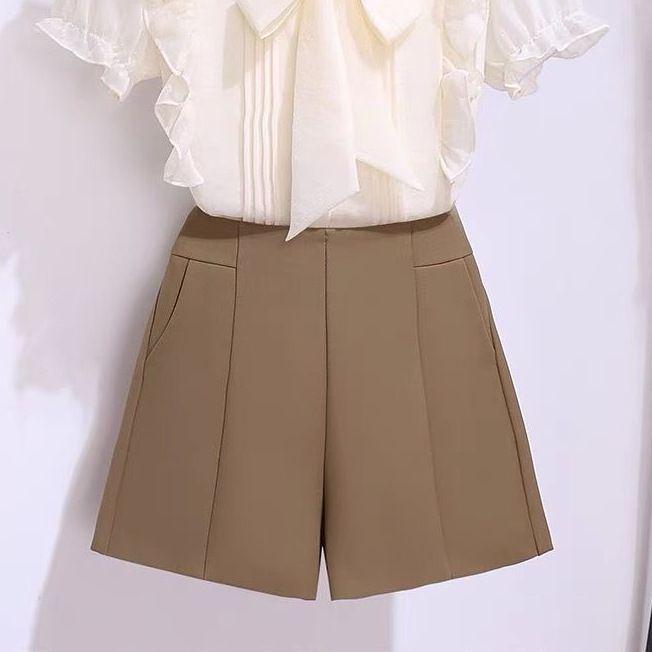 French Style Trendy Two-Piece Set: Chic Wide-Leg Shorts and Fashionable Summer Top M (95-105)
