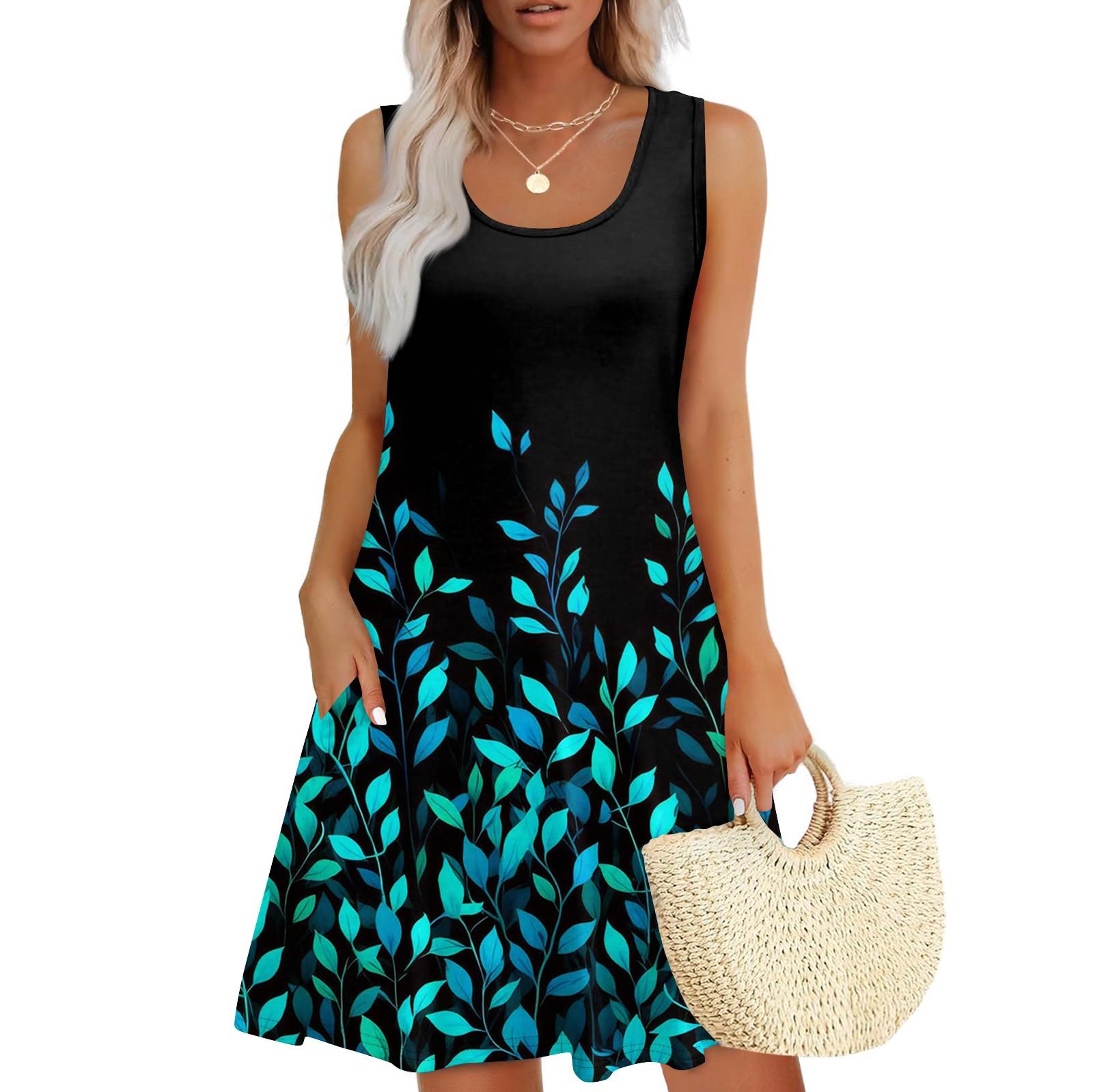 

Женские повседневные платья на каждый день для свиданий с карманами без рукавов свободные платья M