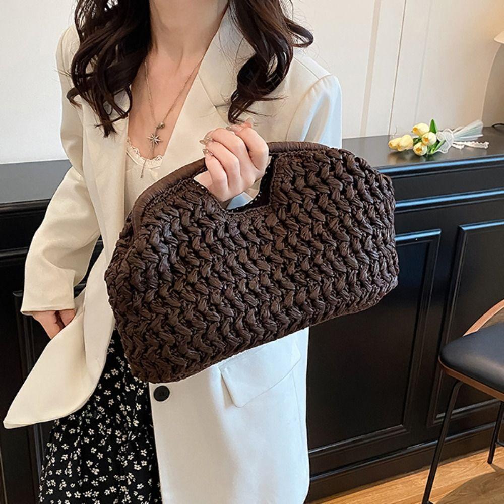 Grass Straw Bag Large Capacity Weave Tote Bag Casual Woven Handbag Girls