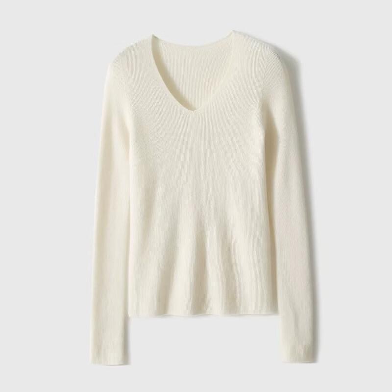 Firstview Women's Fashion Seamless V-Neck Wool Sweater