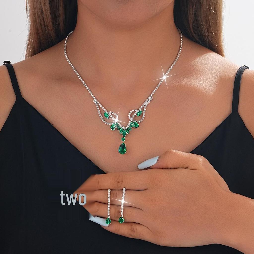 European-American Rhinestone Teardrop Necklace & Earring Set: Korean-Style Bridal Temperament Collarbone Chain Jewelry for Women