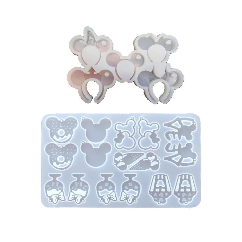 Disney Theme Silicone Resin Mickey Mouse and Donut Shapes for 12 Designs Molds, Headband, Cupcake, Crafts,