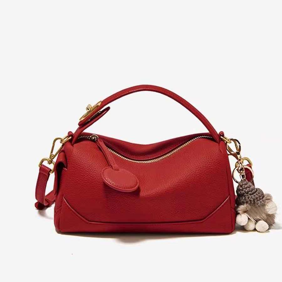 Retro Red Pillow Bag for Women Temperament Bridal Wedding Handbags French Texture Soft PU Single Shoulder Crossbody Bags