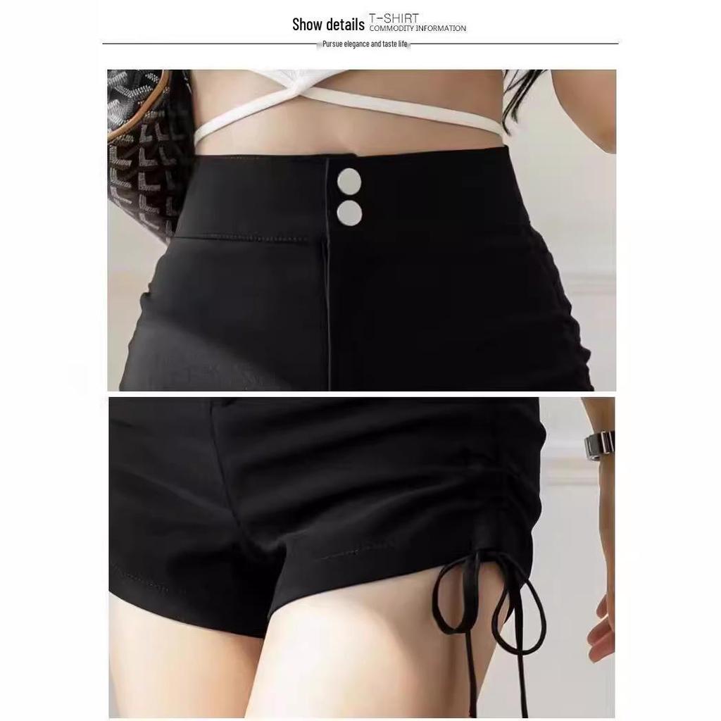 Petite Lace-Up High Waist Slimming A-Line Casual Shorts for Women - Summer Hot Pants with Drawstring