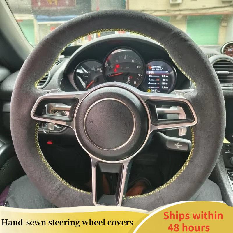 Auto-Lenkradabdeckung für Porsche Macan 2015- Cayenne 718 911, Wildleder, DIY Auto-Innenraum, Lenkrad-Geflecht