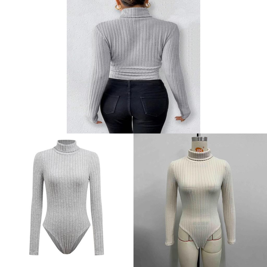 Bodysuit Long Sleeve High Neck Stretch Fabric For Elegant Womens Fashion
