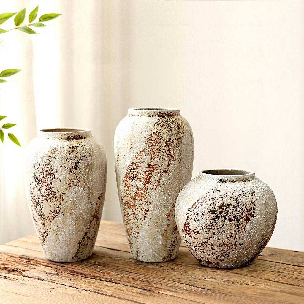 French Retro Wabi-Sabi Style High-End Ceramic Vase Jingdezhen Pot Living/Dining/Bedroom/Office Flower Arrangement Decor Dried