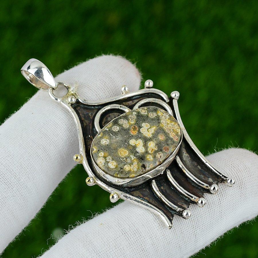 Natural Ocean Jasper Gemstone Pendant 925 Sterling Silver Jewelry For Women