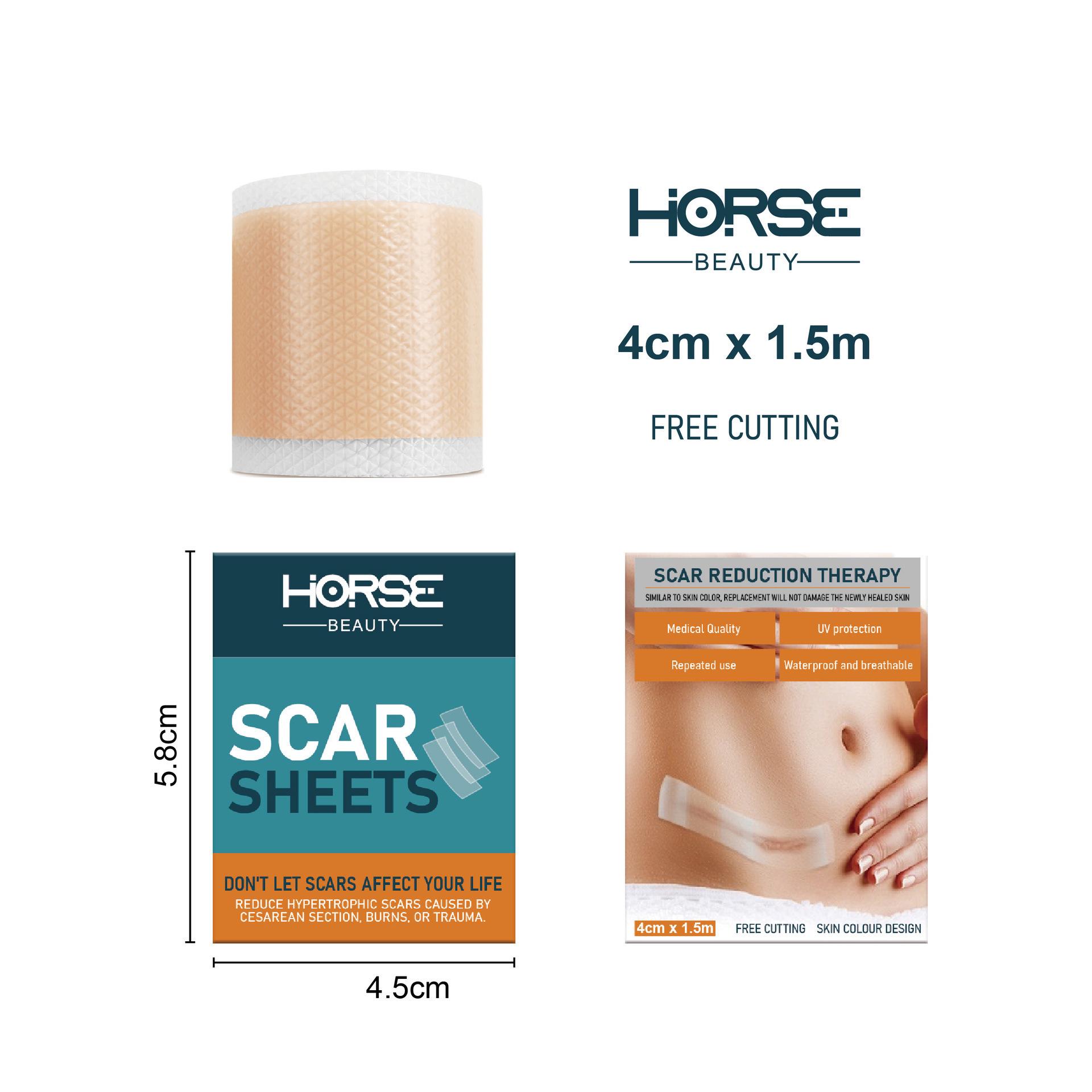 Трансграничная силиконовая гелевая пластина от шрамов HORSE - 1,5 м/3 м, осветление и восстановление шрамов