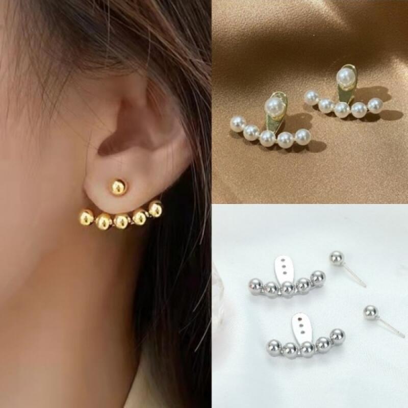 

Ball 5-hole 2-in-1 double earring S925 silver needle anti-allergy gold