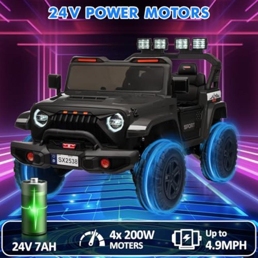 24V Ride On Car, 2 Seaters Riding Electric Truck with Remote Control, Adjustable Legroom for Toddlers Grows, 4 Motors 3 Speeds,