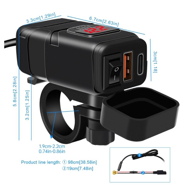 Motorcycle-Charging Socket USB Outlet DC12-24V 30W PD USB-C 18W QC3.0 Power Outlet Dustproof Phone Charger-for Motocross
