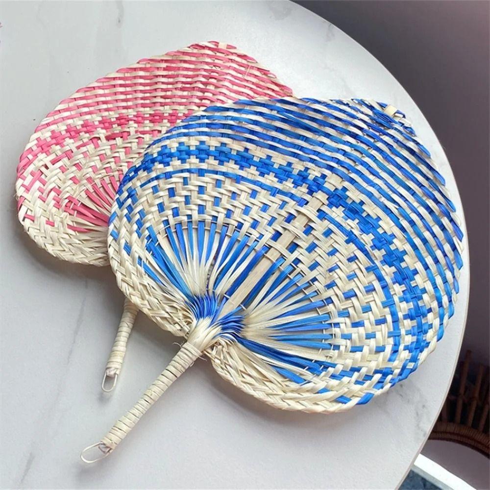 Bamboo Rattan Fan Natural Hand Fan Art Craft Straw Woven Fans Bedroom