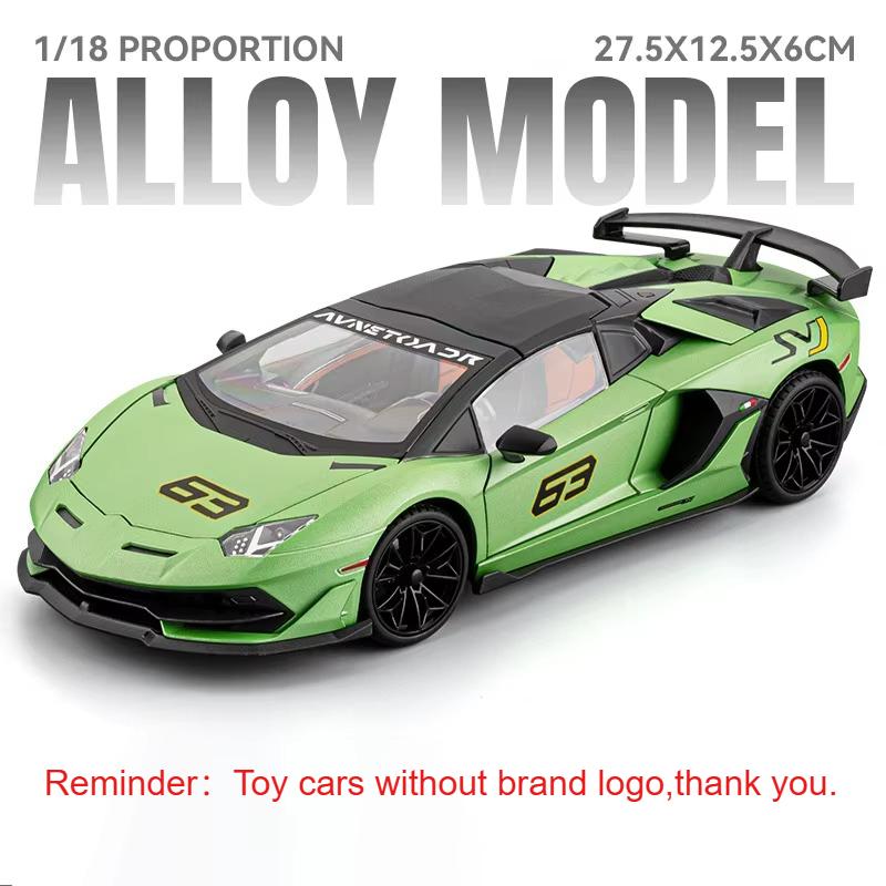 1:18 Lambor SVJ63 LP770 Alloy Models Diecast Car Toys Doors Opened Front Wheel Steering Sound Light Pull Back Sportscar Ornament