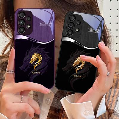 Funda de Cristal Templado para Teléfono con Diseño de Dragón con Textura de Madera para Samsung Galaxy S10 4G S20 11E 30 S21 21Fe 22 S24 Pro S23 Ultra 5G S8 S9