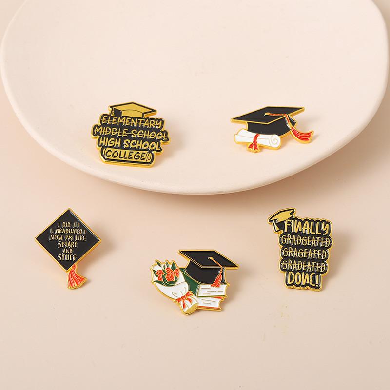 Elegant Unisex Graduation Brooch With Doctor Cap And Book Design Celebrating Knowledge