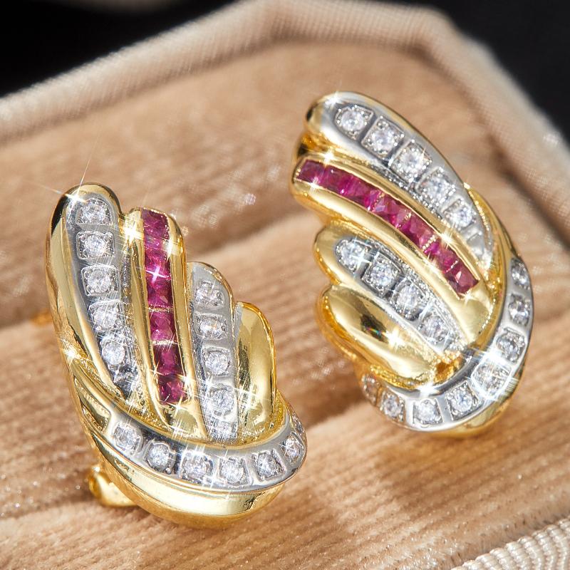 Retro Luxury Elegant Inlaid White Rose Red Zircon Earrings for Women  Personality Girls Party Accessories Holiday Jewelry