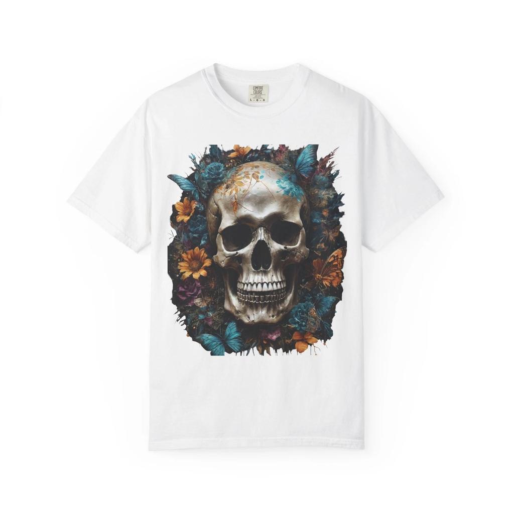 Skull Floral T-Shirt, Unisex Vintage Tee, Edgy Graphic Shirt