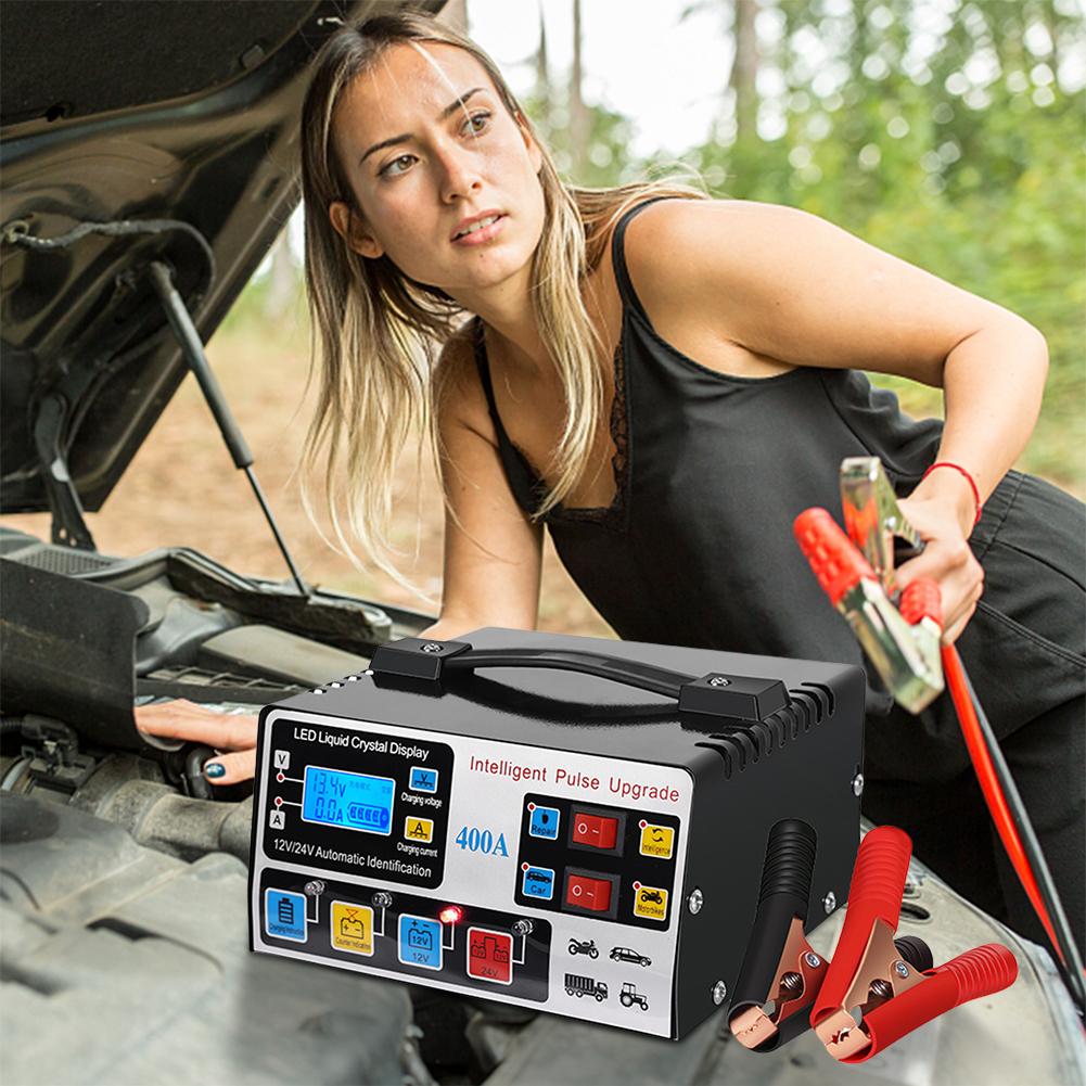 400A Kraftig Smart Batterilader Fem-trinns Bilbatterilader Intelligent Pulsreparasjon Lader Selvkuttende Batterilader