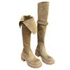 Over-knee retro two-wear folded thick-soled western boots autumn and winter new leather velvet boots thick-heeled boots knight boots