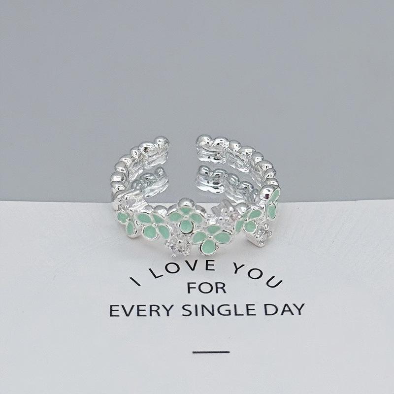 White Delicate Smudging Gray-Green Retro Enamel Butterfly Personalized Opening Ring Female Flower Advanced Sense Super Fairy Ring