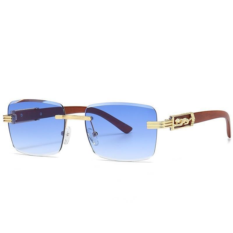 Personalized Leopard Head Retro Metallic Style Sunglasses Men's and Women's Square Frameless High-end UV Resistant Glasses