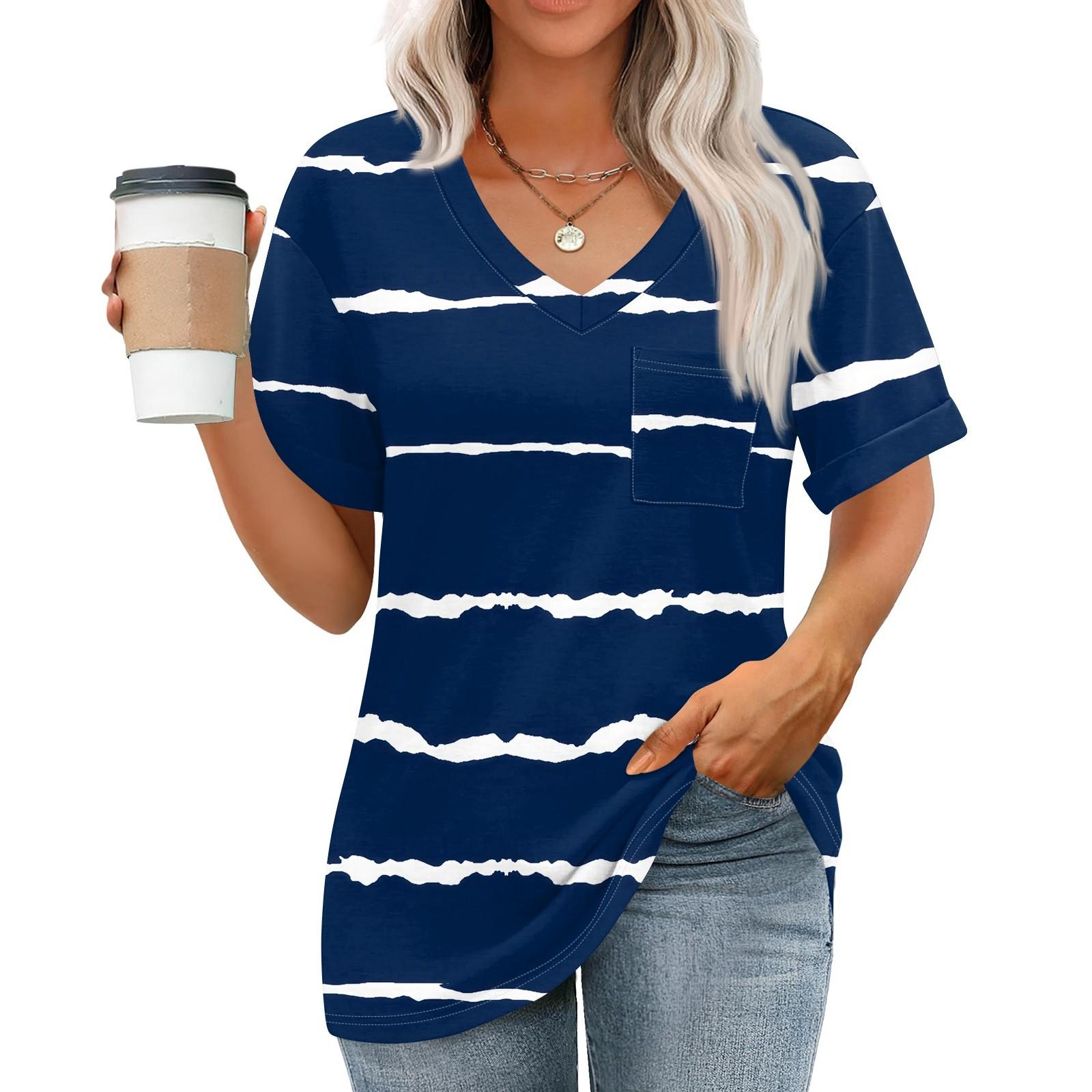 

Женские топы с V-образным вырезом и коротким рукавом Блузки Повседневные модные принты Туники Топы с карманами XXL