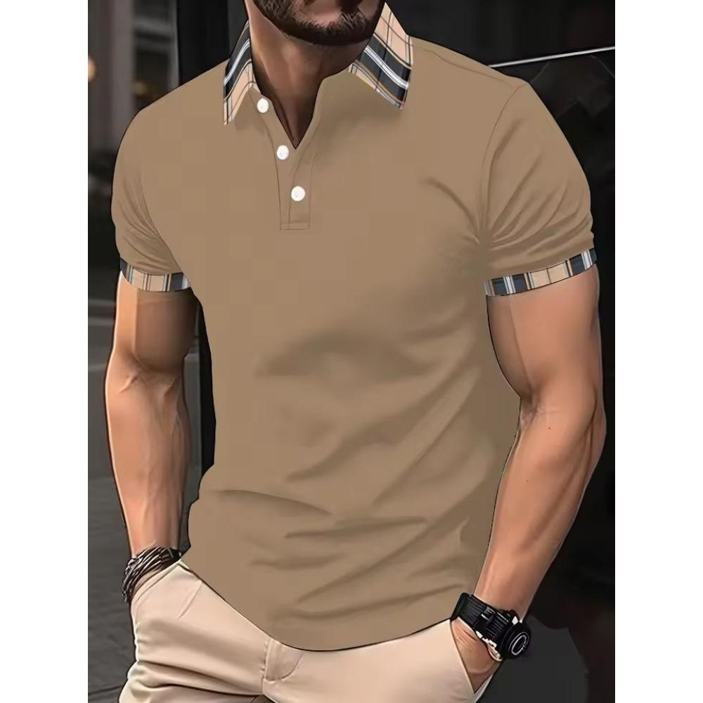 Summer New Men Clothes Short Sleeve Fashion Pure Color Stand Collar Polo Shirt