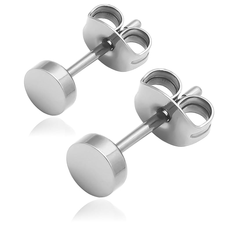 

[Adelina Style] titanium earrings Leave it on dumbbell men s ladies unisex simple design stud High durability Compatible with metal allergies silver
