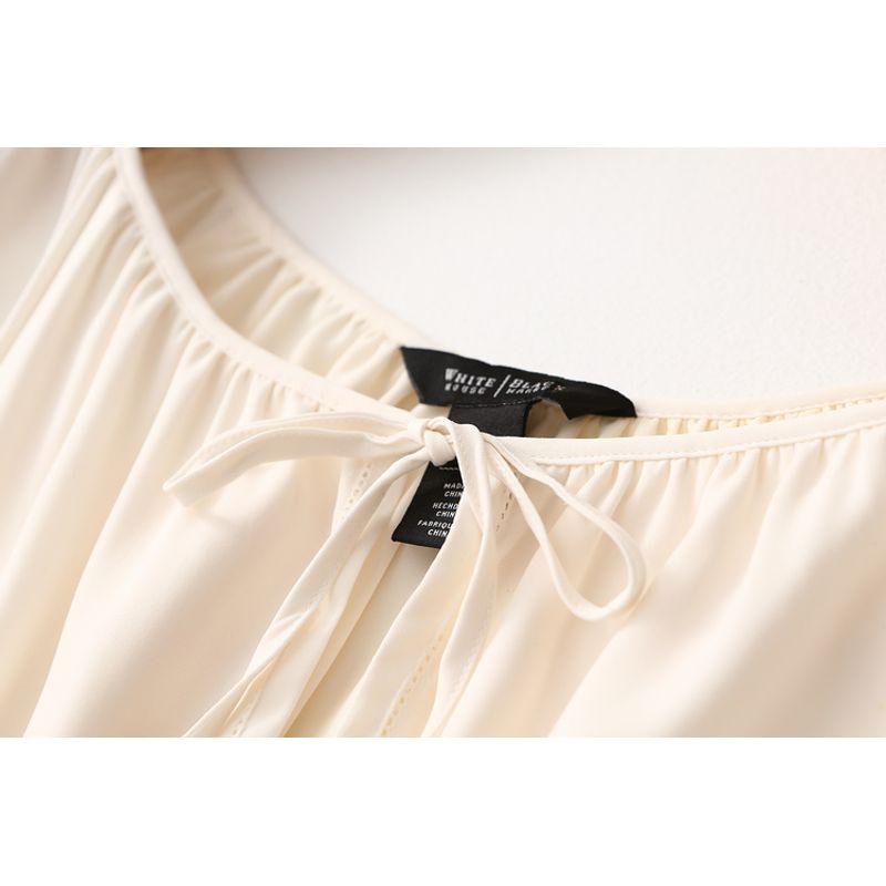Recommend ~ Foreign Trade Original Order Elegant Pure Color Tied Satin Chiffon Shirt Women's Long Sleeve Cut Out Design Blouse Spring