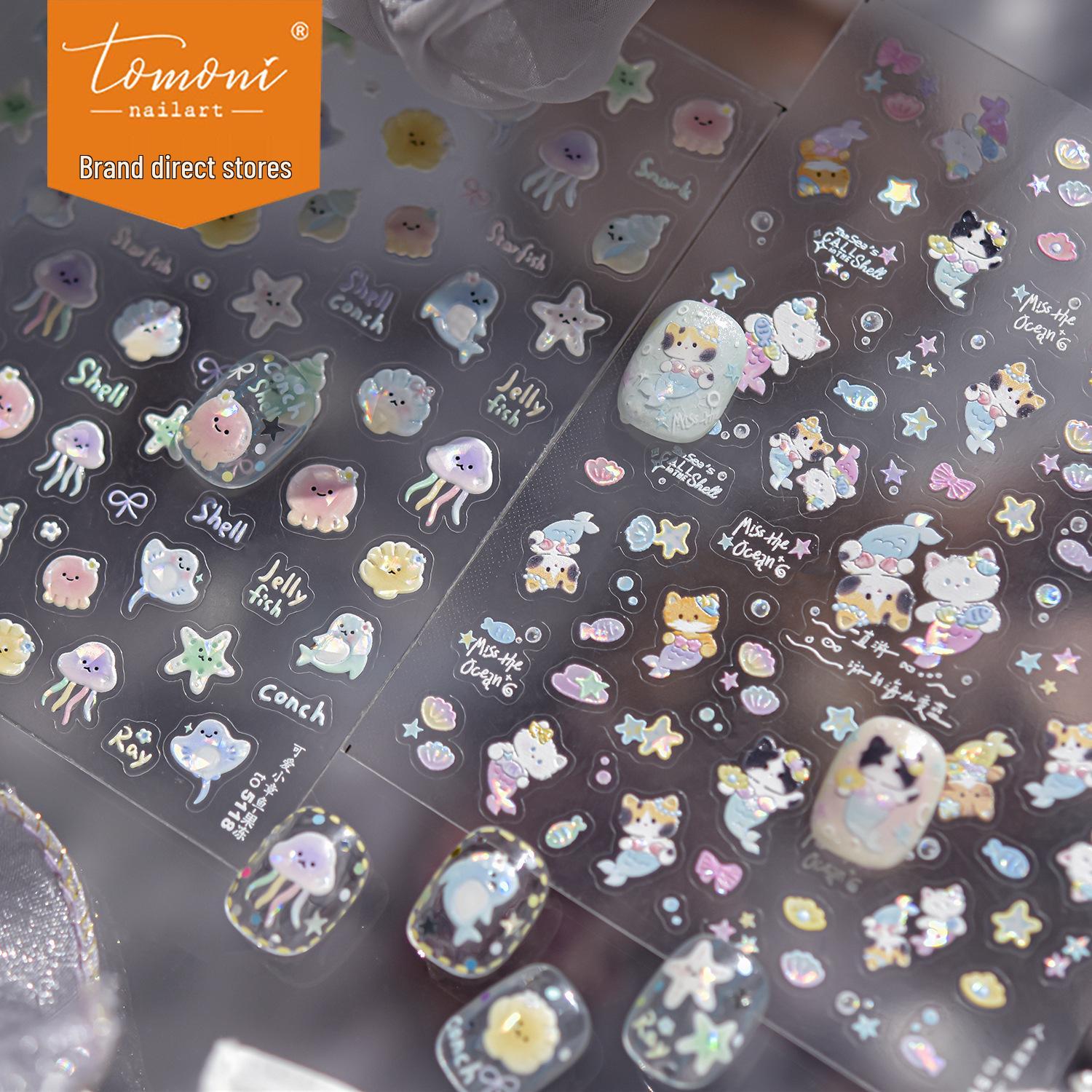 

Tomoni Mermaid Cat Nail Stickers: Fresh & Cute Shell Light Children s Nail Art