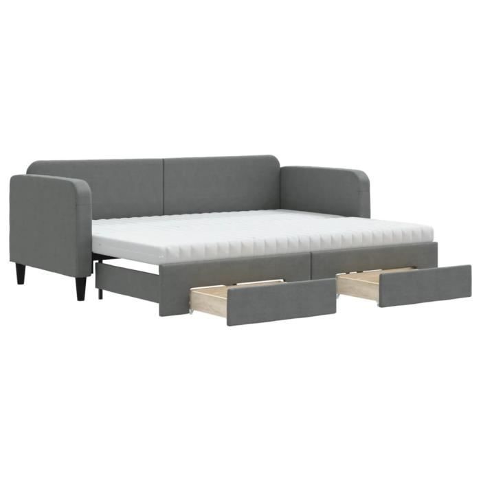 VidaXL Daybed with Trundle and Drawers Dark Grey 80x200 Cm Fabric 3196866