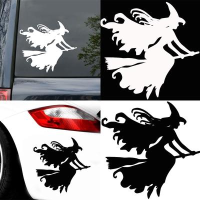 WITCH RIDING A BROOMSTICK Vinyl Decal Sticker Window Wall Bumper Happy Halloween