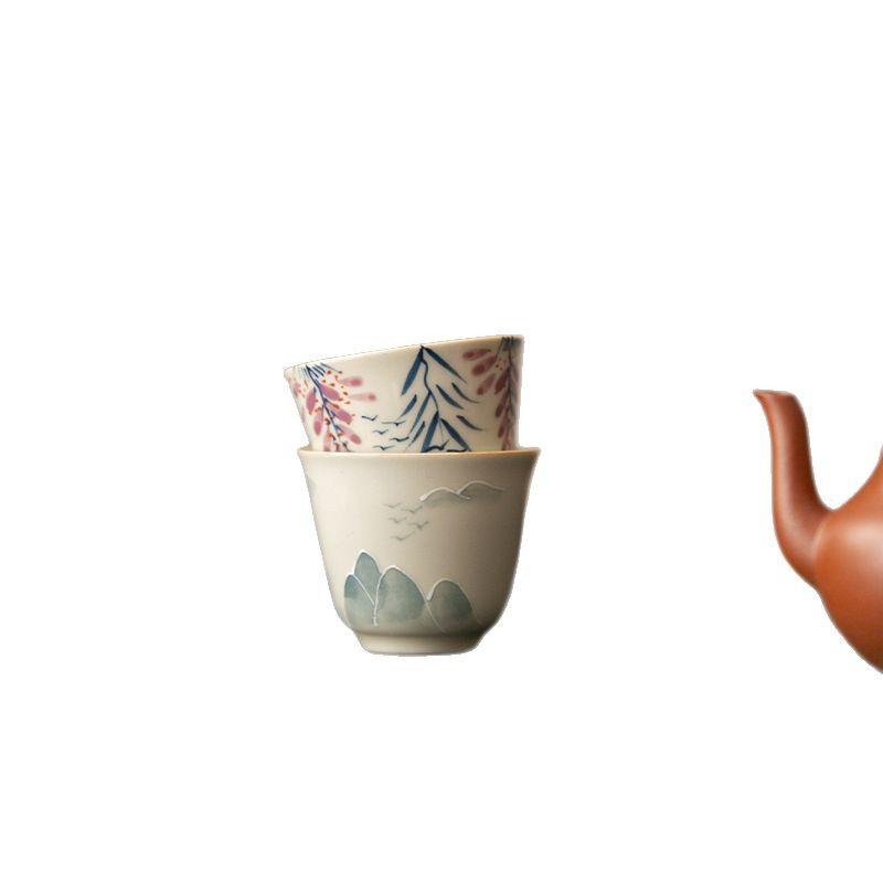 Hand-painted Ceramic Tea Cup, Kung Fu Tea Set, Master Cup, Peach Handmade Tea Cup, Home and Office Fragrance Cup