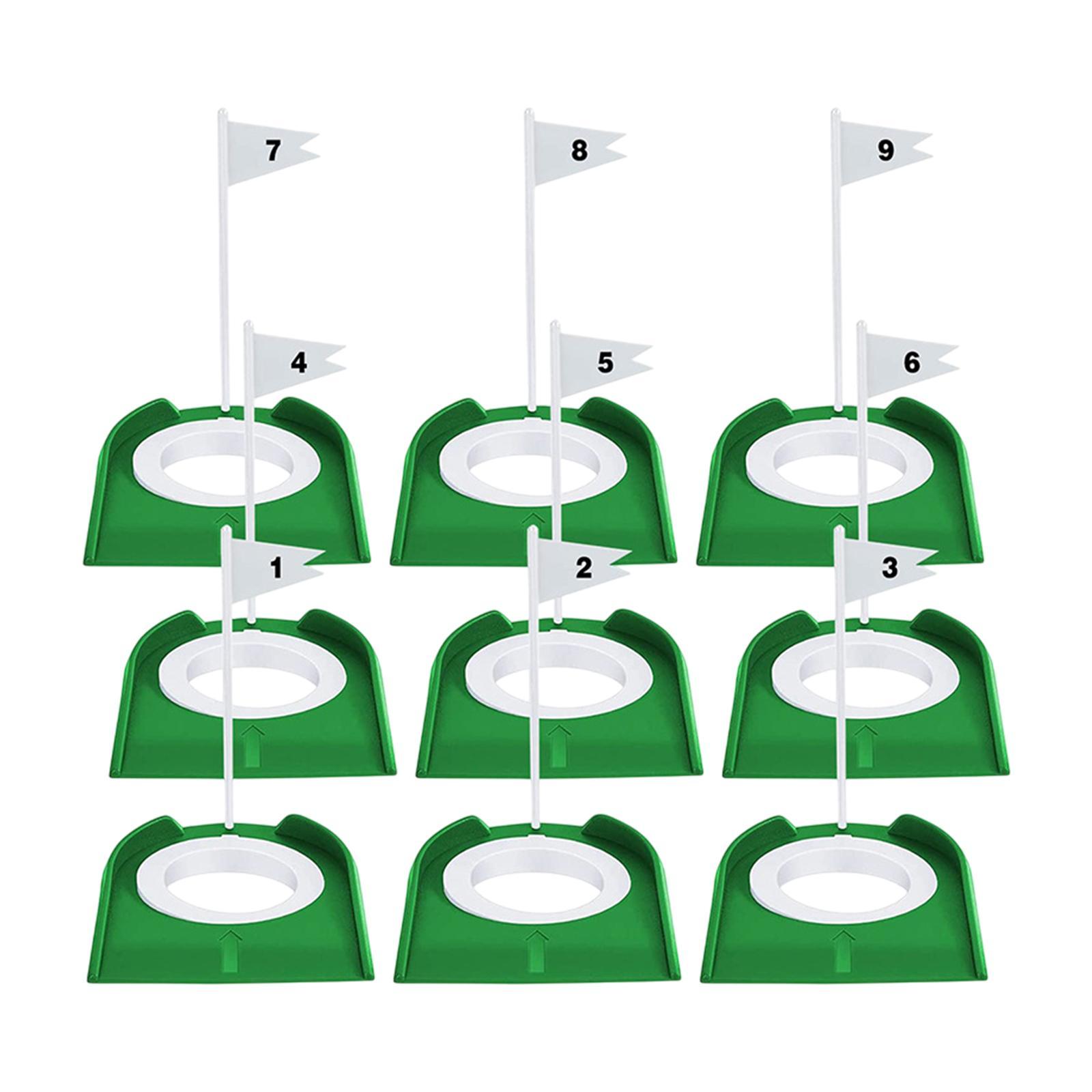 

9x Practice Hole Putt Training Yard Putter Practice with Flag Portable Outdoor зелений