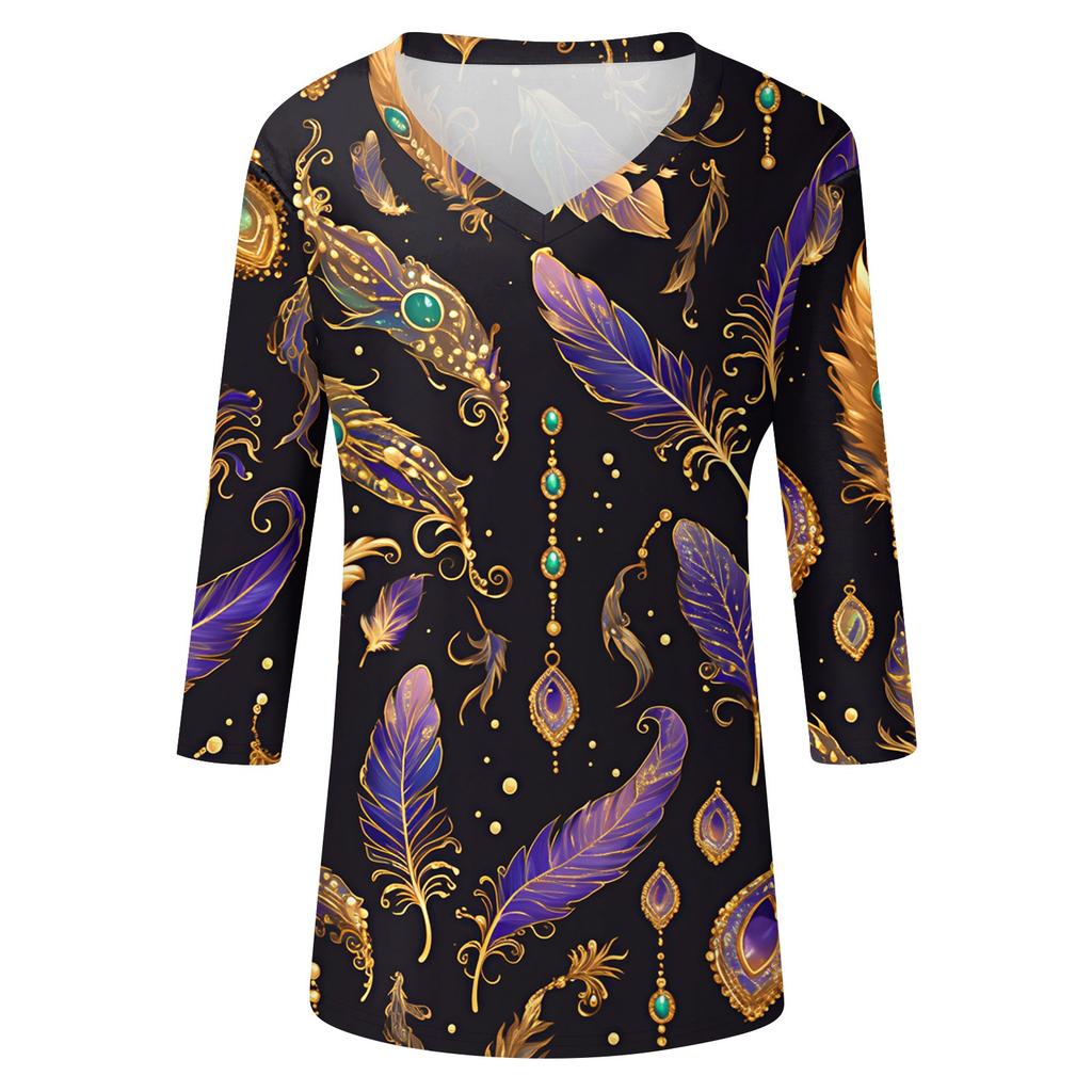 Dámské tričko s potiskem 3/4 rukáv denní víkendová móda základní véčkový výstřih běžný top