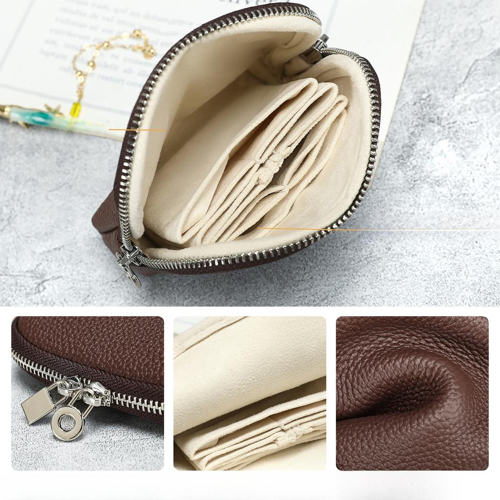 Leather Storage Bag for Organizing Simple Rings, Bracelets and Multi-functional Wallet