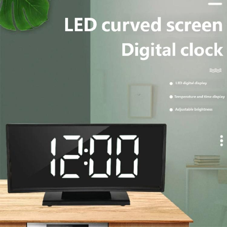 Stylish Digital Room Clock With Large Curved LED Panel And Different Alarm Sounds Contemporary Alarm Clock